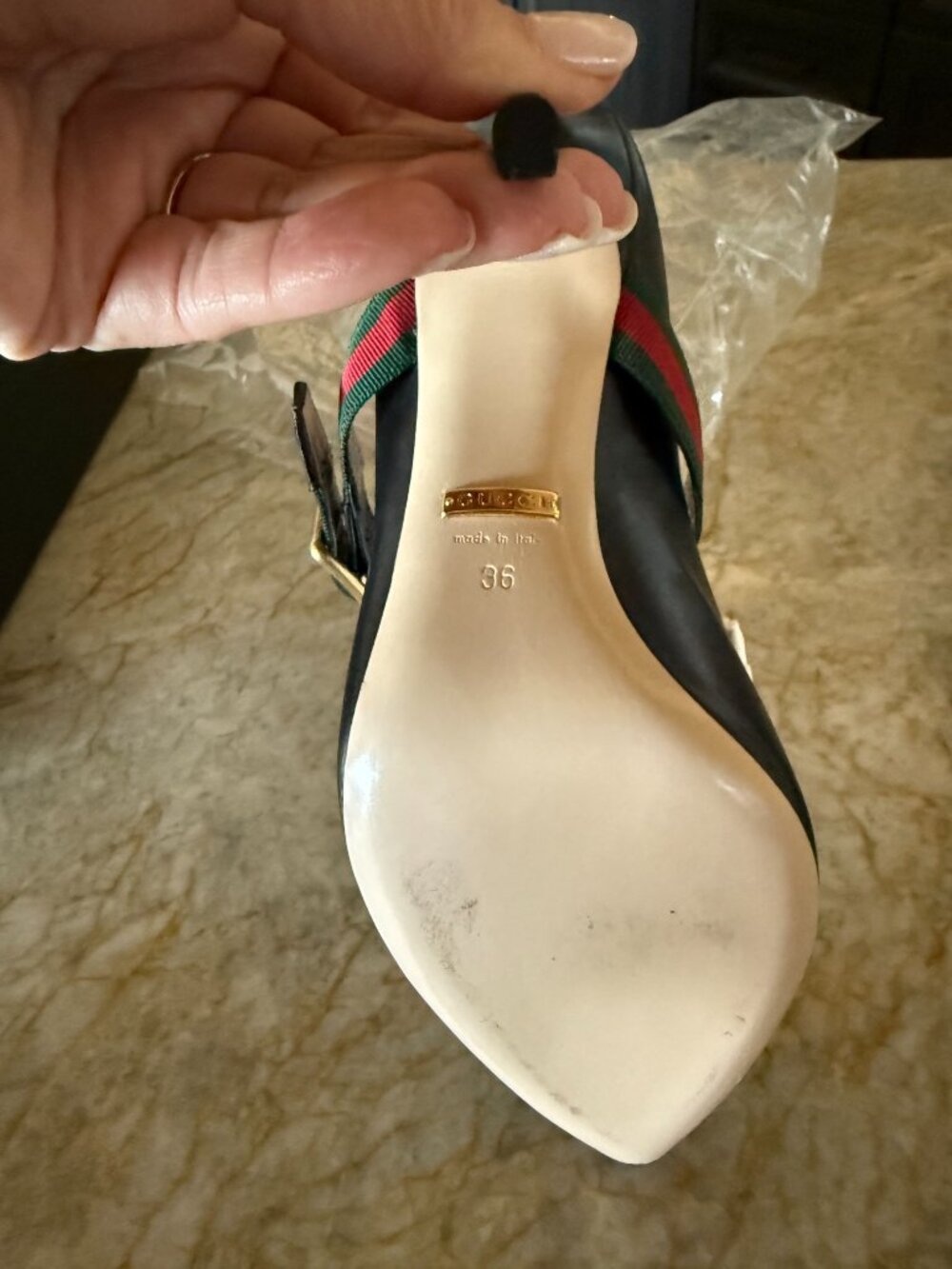 Gucci Sylvie Logo Web Stripe Mary Jane Buckle Black Leather Pumps EU 36 US 6 New - Picture 5 of 14
